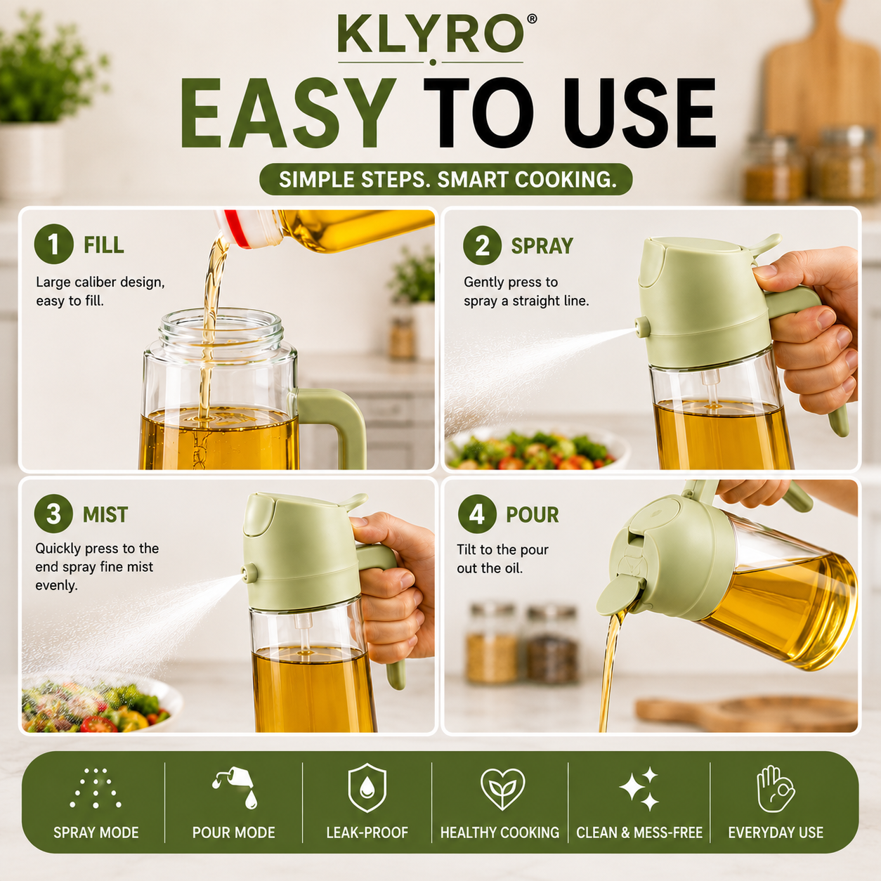 KLYRO™ 2-in-1 Oil Dispenser – Spray & Pour