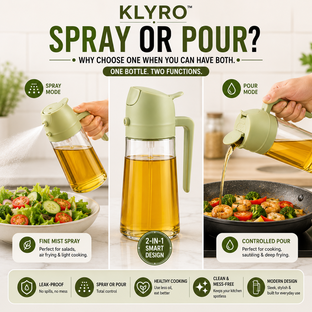 KLYRO™ 2-in-1 Oil Dispenser – Spray & Pour