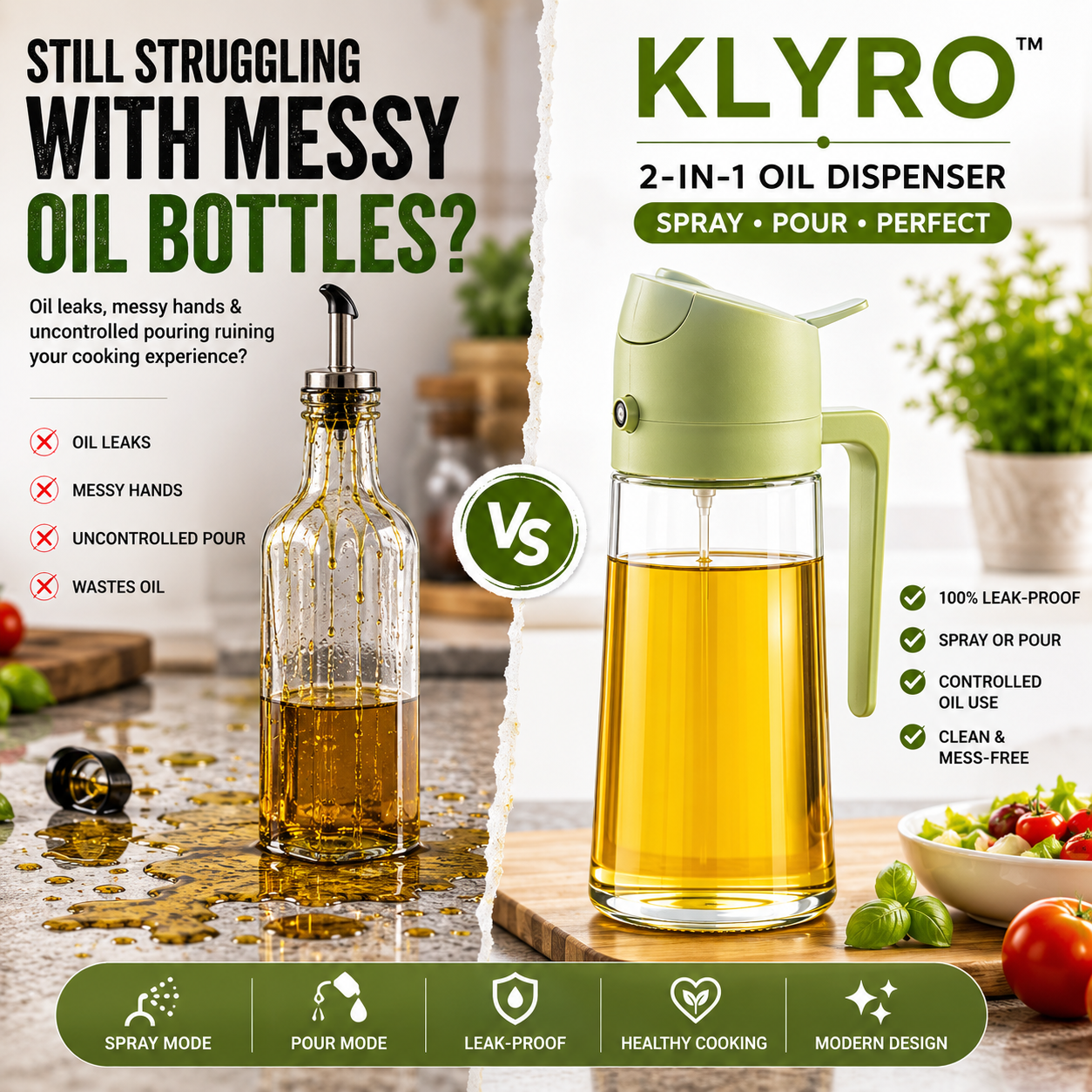 KLYRO™ 2-in-1 Oil Dispenser – Spray & Pour