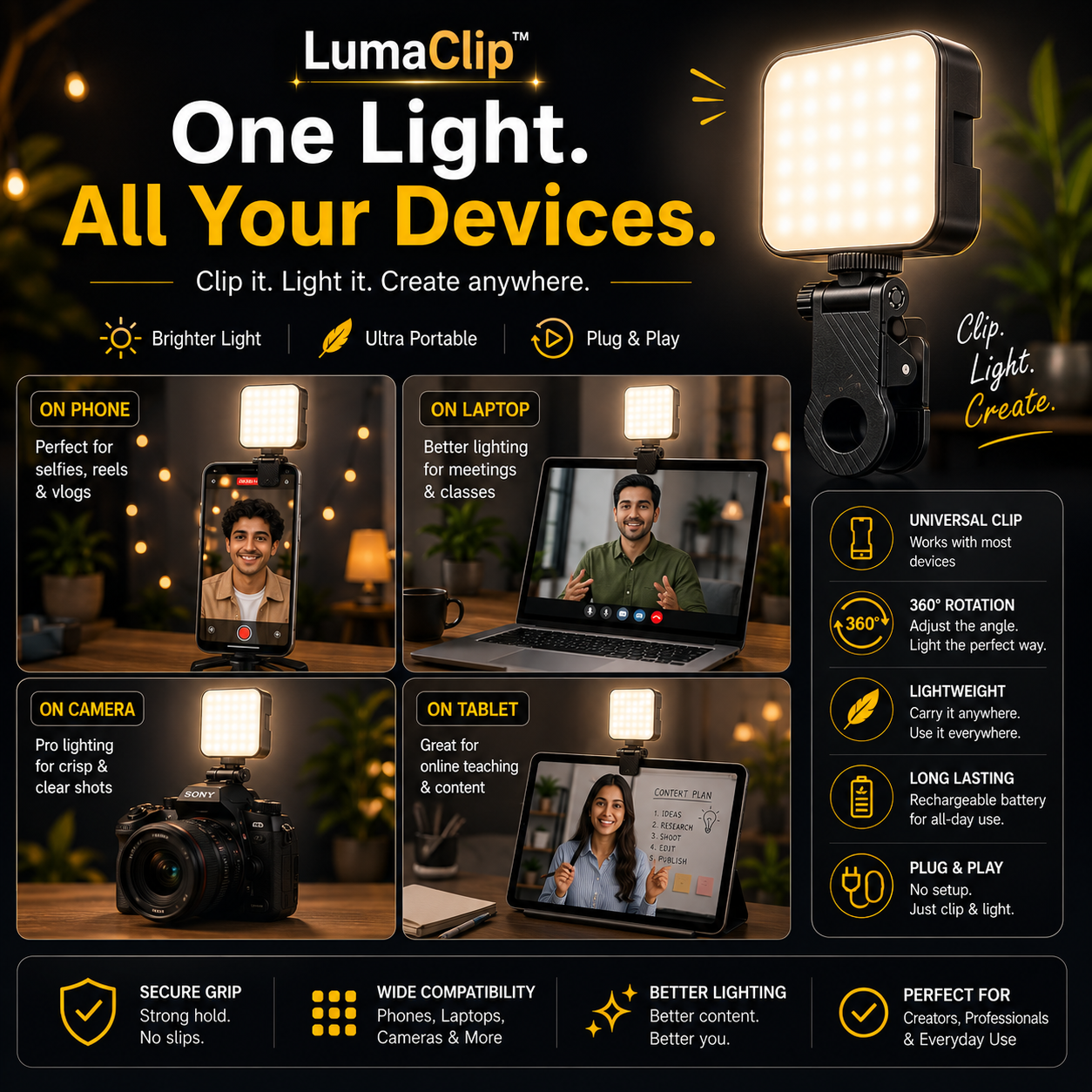 LumaClip™ – Portable LED Fill Light